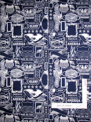 Patriotic Fabric Bird Eagle Flag Blue Cotton Riley Blake Lost Found America Yard