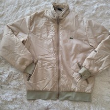 Vintage Izod X Lacoste Unisex Full Zip Nylon Windbreaker Hood Sz M Beige