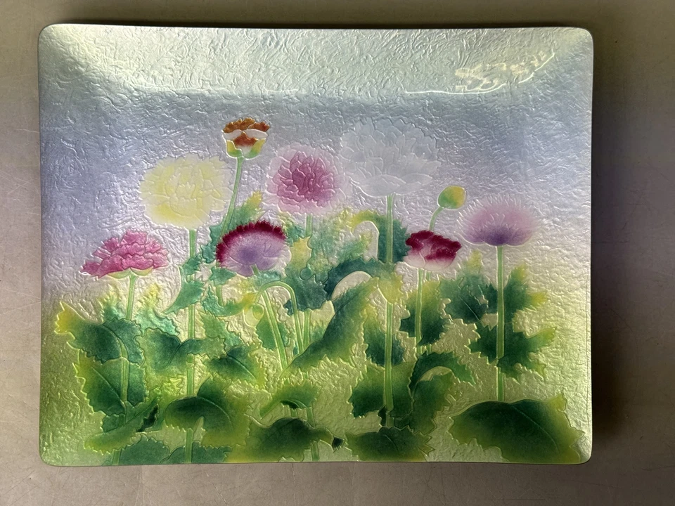 Y8797 PLATO Cloisonne motivo floral placa decorativa caja firmada Japón antiguo Foto 2 de 4