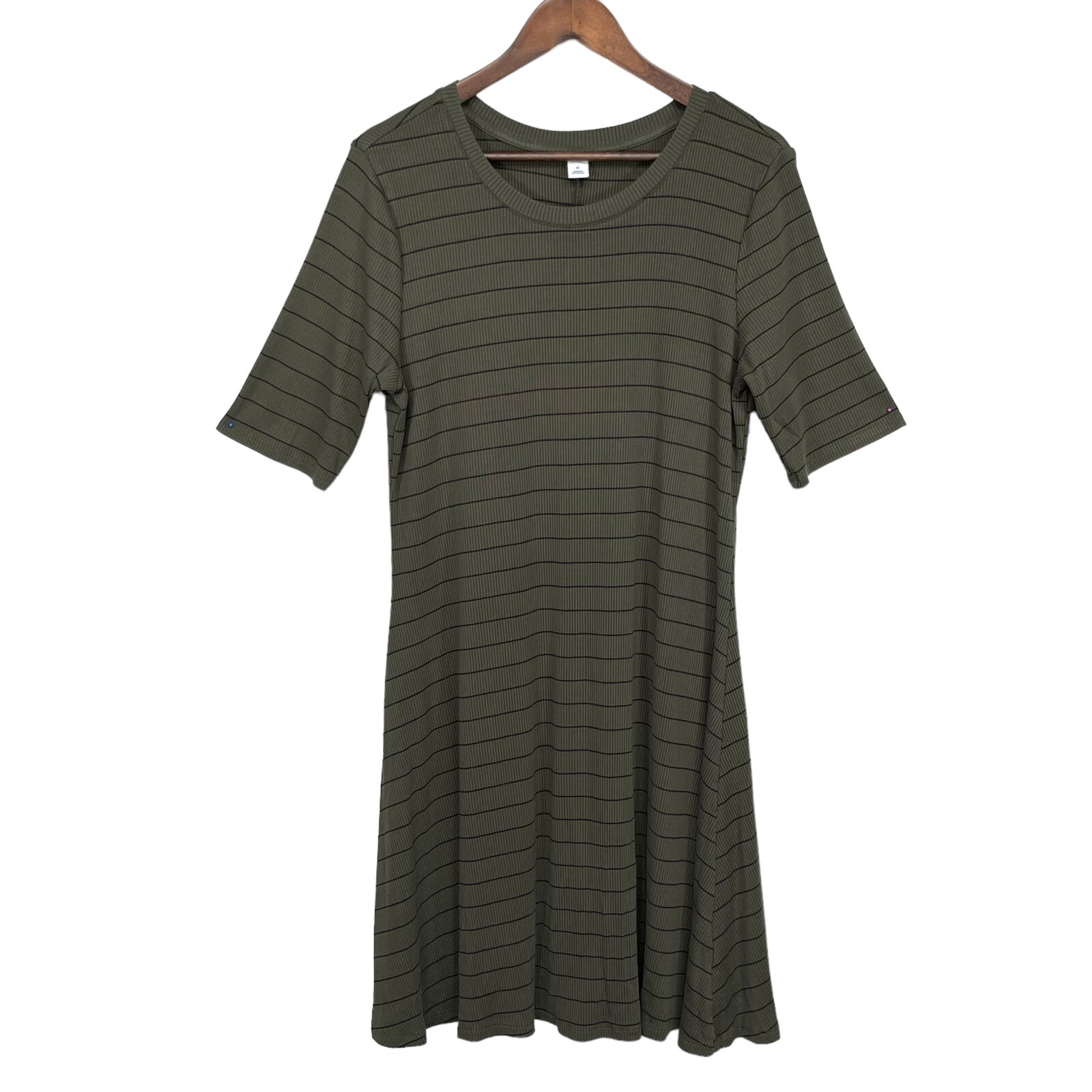 Old Navy Knit T-Shirt Dress Women Size XL Green Stripe Short Sleeve Crewneck