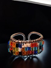 Vintage Multicolor Glass Beaded Adjustable Ring Boho Artisan Style Size 6-8