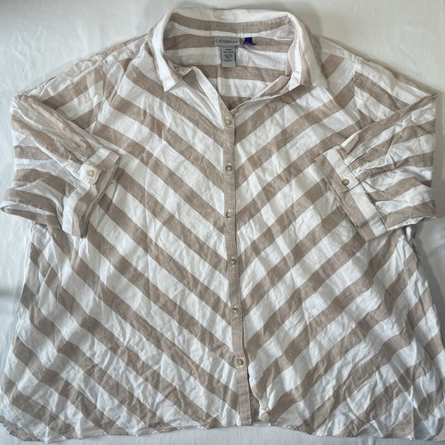 Catherines Womens Linen Blend SS Button Up Blouse Plus 3XWP