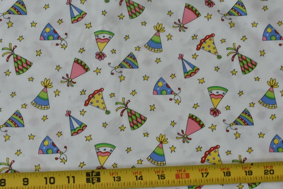 11" Long, Colorful Party Hats on White Quilt Cotton/FreeSpirit/Marna Hill,P7057 - Image 2 of 4