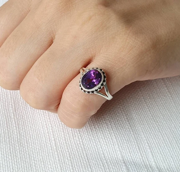 Amethyst ring 925 sterling silver ring band ring handmade ring