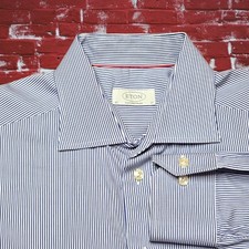 Eton Contempory Fit Button-up Dress Shirt Mens 17 43 XL Blue Striped EUC