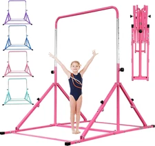 Foldable Gymnastic Bar for Kids Ages 3-12, 9 Height Levels, 200 Lbs Weight Capac