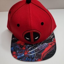 Deadpool Hat Mens Snapback Adjustable Red Marvel Flat Brim Graphic Wool Comic