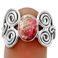 Spiral Natural Pink Thulite Norway 925 Sterling Silver Ring s.9 Jewelry R-1658