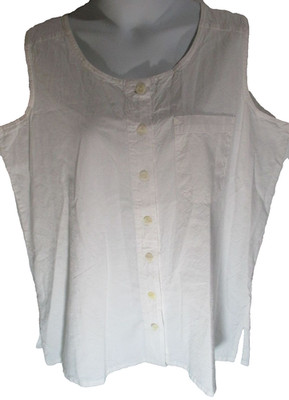 ERIKA II Blouse Tank Size 2X White 100% Cotton Crinkle Button Front Sleeveless