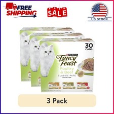 3 pack Purina Fancy Feast Classic Pate Food, Wet Cat Food, Poultry Beef, 3 o