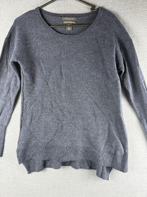Tahari L Blue Extrafine Merino Wool A-Line Sweater Minimalist Soft Cozy Coastal