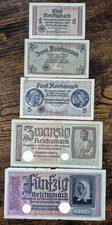 5 Banknoten 1,2,5,20 und 50 Reichsmark Reichskreditkasse, sehr guter Zustand