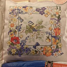 Spring Blue tit bird and flowers daffodil tulip bluebell Cross Stitch Chart