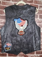 Italian Stone Design Genuine Leather Vest XL Harley Motorcycle Biker Patches USA