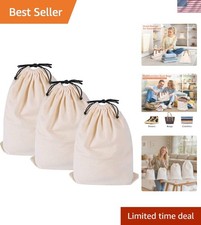 Versatile Beige Drawstring Bags - 3 Pack Cotton Organizers for Home  Travel