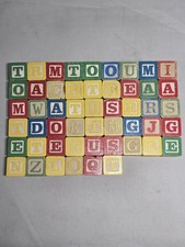 Vintage Wooden Alphabet ABC Blocks Lot Colorful Carved Letters Numbers DC57