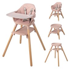 6-in-1 Convertible Wooden Baby High Chair Adjustable Tray Toddler Stool Pink