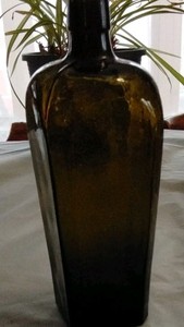 Antique Dutch Case Green Square Glass Gin Bottle Pre-1900