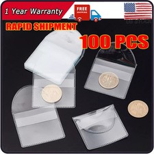 100PCS 2x2Inch Clear Single Pocket Plastic Coin Sleeves Coin Pouches Coin Jewel