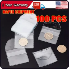 100PCS 2x2Inch Clear Single Pocket Plastic Coin Sleeves Coin Pouches Coin &Jewel