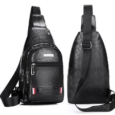 Mens Waterproof Leather Chest Bag Sports Shoulder Crossbody Backpack Travel Gift