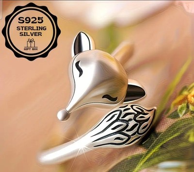 Sterling Silber 925 verstellbarer offener Fuchs Ring