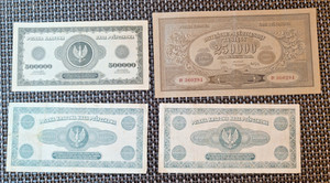 Set 4 banconote Polonia Marki Polskie 1923 dalla F alla XF
