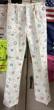 Vintage Women's Embroidery 1960s 1970s Hippie Pants White Red  Blue Size 7 NWT