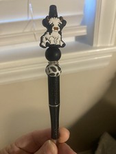 Handmade Beaded Black Highland Cow Twist Click Pen