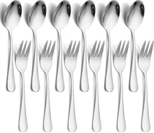 12 PCS Spoon and Forks Silverware Set, Stainless Steel Flatware silver 