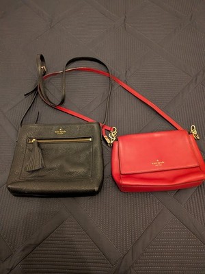 Two Kate Spade Small Leather Crossbody Purses, Red/Black