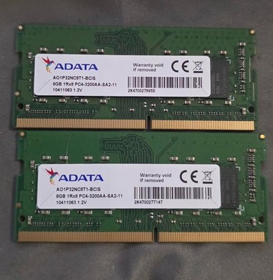 Lot of 2: ADATA 8 GB 1Rx8 PC4-3200AA-SA2-11 AO1P32NC8T1-BBVS RAM