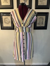 LOFT Multicolor Striped Sleeveless Button A-Line Dress 6 chic spring