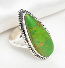 AAA Green Copper Turquoise Gemstone Handmade 925 Sterling Silver Jewelry Ring