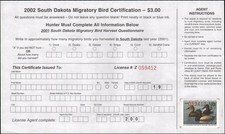 US state revenue-South Dakota MNH 2002 duck stamp with certification
