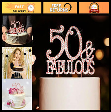 50th Birthday Cake Topper - Premium Metal  Rhinestones, Rose Gold 50  Fabulous