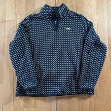 LL Bean Pullover Knit Fleece Snap Hennelly Navy Birdseye Sweater Womens 1X Plus