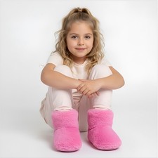 Kids Cozy Pink Fuzzy Boot Slippers Size L 9-10