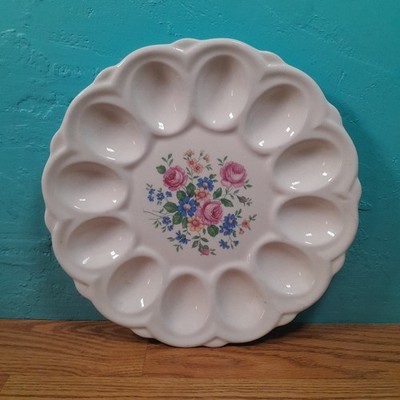 E&R American Artware Deviled Egg Plate Floral Roses Farm Country  Chic 1940s VTG