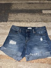 Womens Blue Distressed Denim Cut-Off Shorts S...