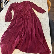 Loft Burgundy Clipped Dot Faux Wrap Midi Dress Long Sleeve Wine Red Size M
