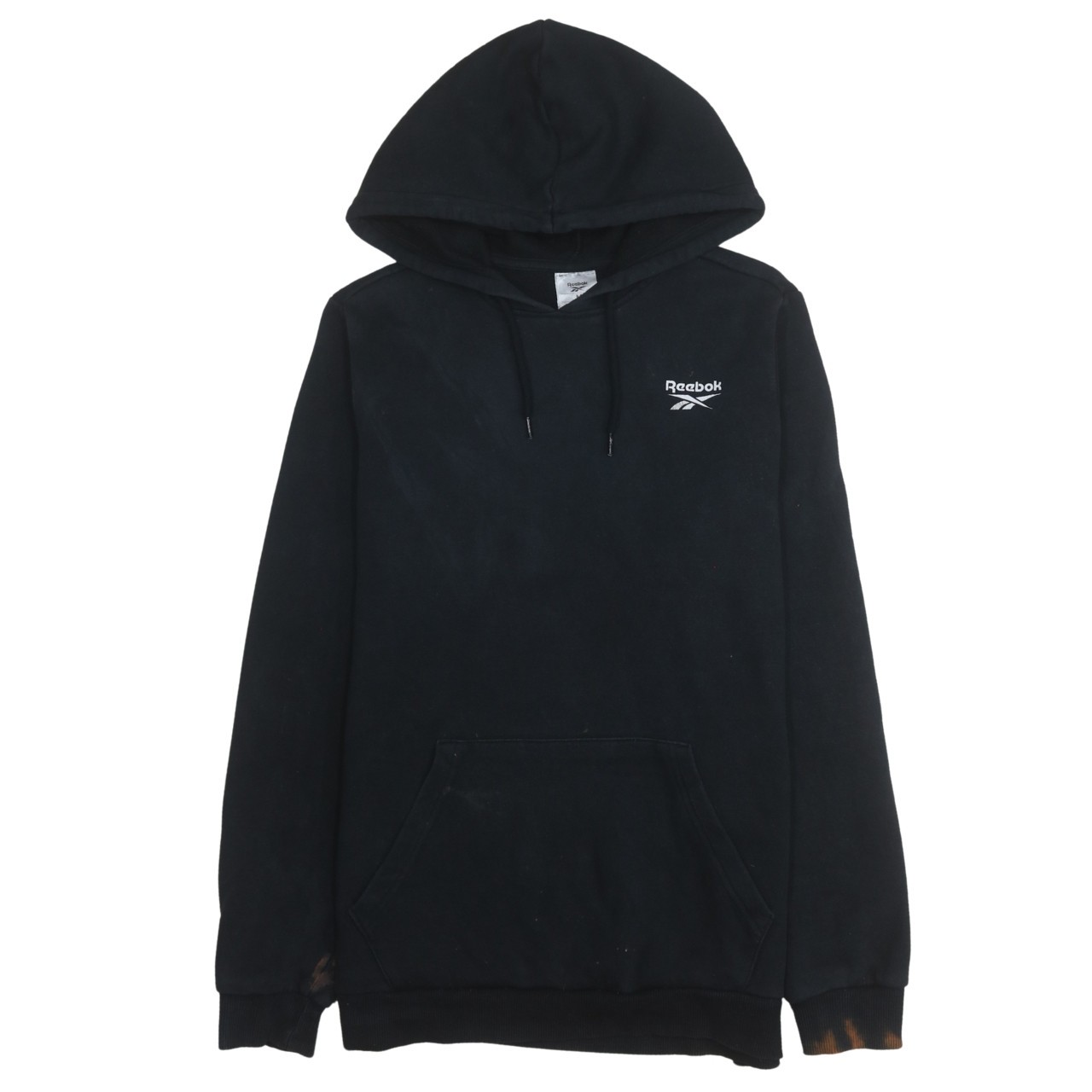 Reebok Mens Hoodie Black Fleece Pullover Embroidered Logo Kangaroo Pocket M