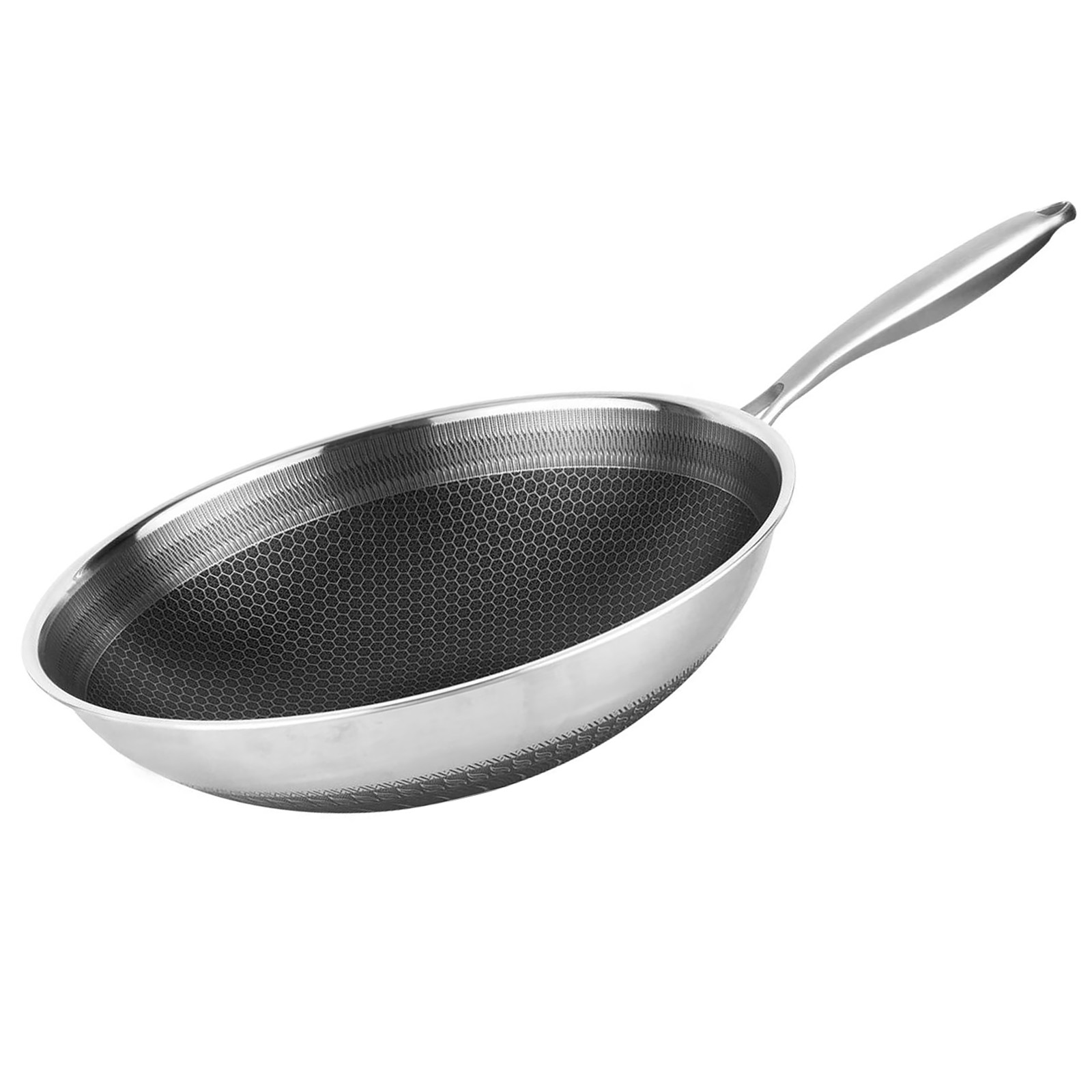 Wok 28 cm en acier inoxydable pour induction et tous feux à revêtement alveolé 3D