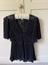 Catherine Malandrino Net a Porter Baby Alpaca Black Crochet  Top Size M /10