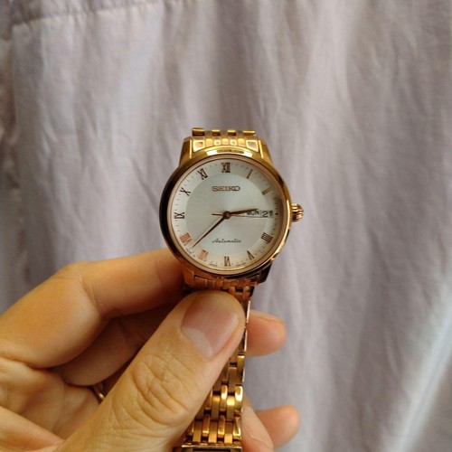 Seiko 4R36-04F0 Jour Date 24jewels Pinkgold Blanc Automatique Montre Hommes - Photo 1 sur 5