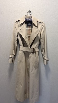 Excellent Burberry Womens Tan Trench Coat Nova Check Liner Sz 6 Long