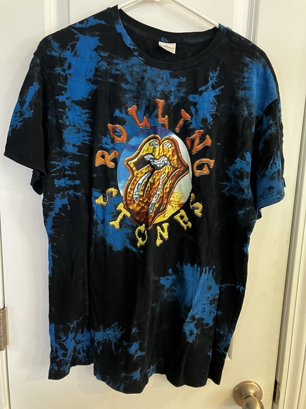 The Rolling Stones Mens Tongue Logo Hippie Style Blue Tie Dye Shirt Large