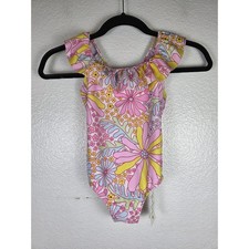 Angel Season Girls Pink Floral Ruffle One Piece Swimsuit Sz 7 Years Retro Daisy