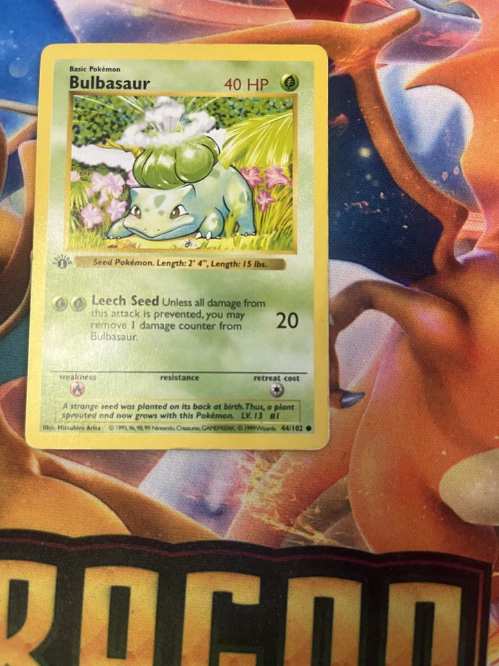 Pokemon TCG Base Set Bulbasaur 1st Edition Shadowless 44/102 MP/HP - Image 2 of 4