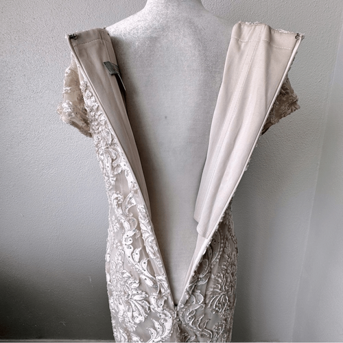 Jovani Cream Formal Dress Body Con Lace Beaded Cream Prom Wedding SZ 16 - Picture 13 of 16
